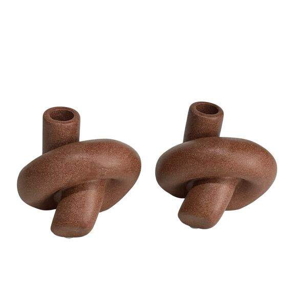 47 & Main Brown Knot Ceramic Modern Candle Holders Set of 2 Sculptural Decor - Picture 6 of 12